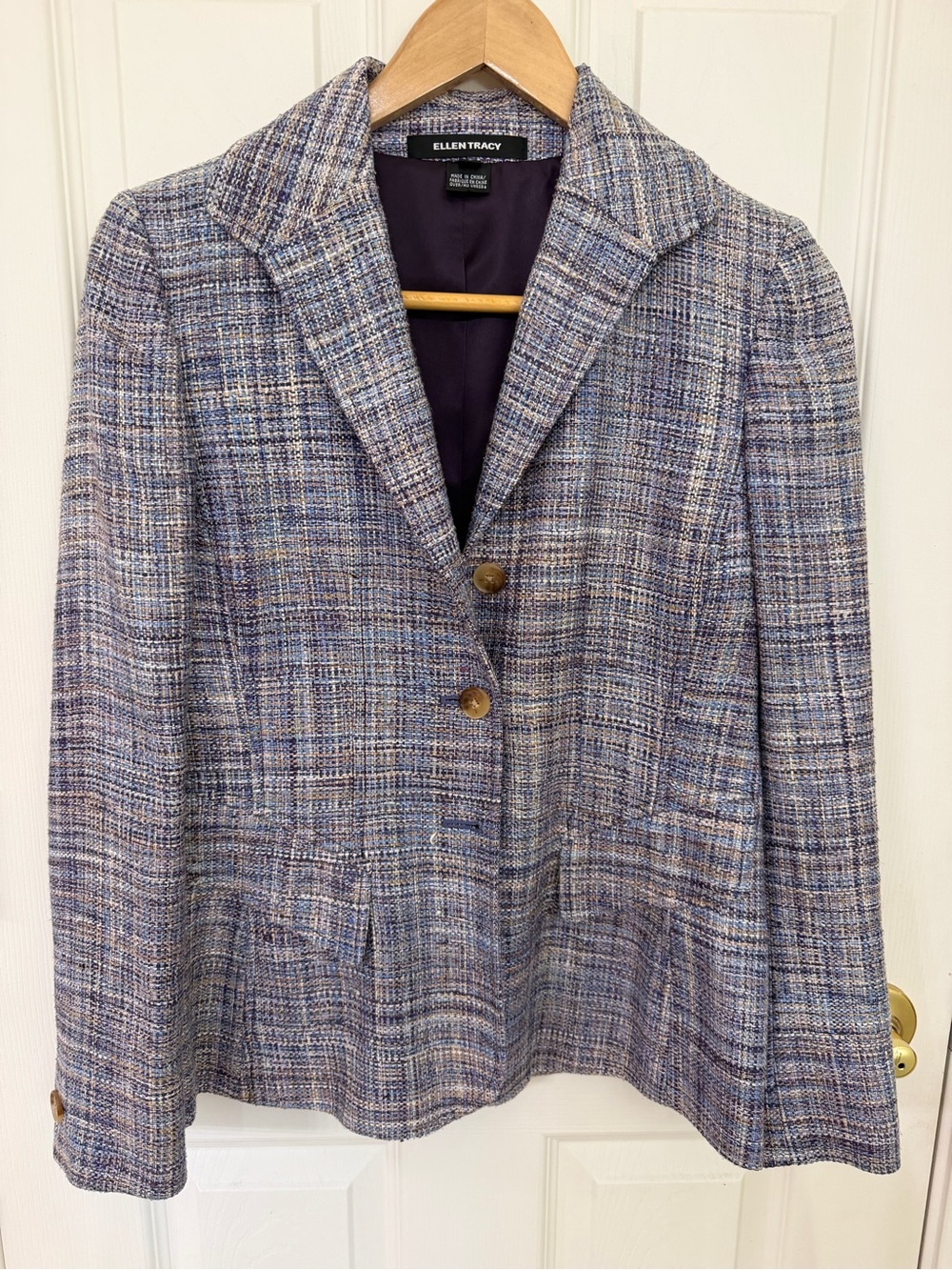 Ellen Tracy Lavender-Blue Tweed Blazer Jacket